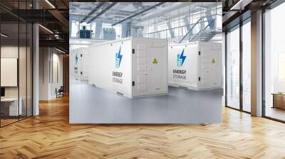 Energy storage systems or battery container units in factory Wall mural