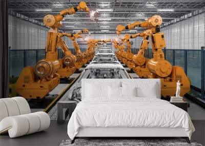 robot assembly line in car factory Wall mural