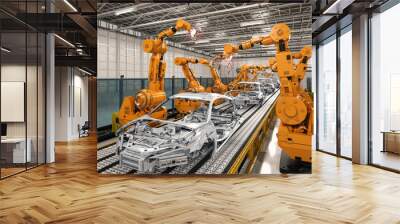 robot assembly line in car factory Wall mural