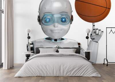 robot with cartoon character holding basketball Wall mural