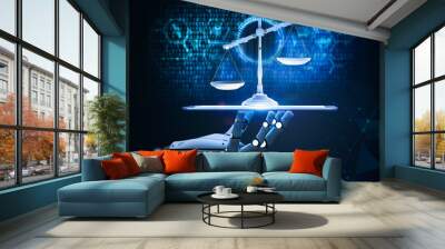 Robotic hand holding law scale Wall mural