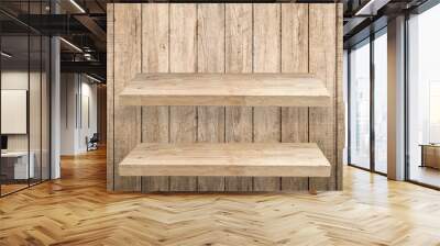 wooden shelves on wooden wall Wall mural