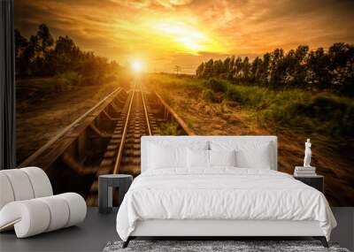 RailRoad and the sunset edit with grainy HDR Effect Wall mural