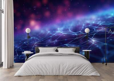 A Modern abstract background, digital cyberspace with particles and digital data network connection concept. showcasing crisp details and a shallow depth oujikhnf field photography. Wall mural