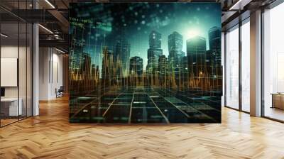 A Real photos of stock market charts Financial graphs on abstract technology background showing a variety of investments. Wall mural