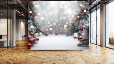 A christmas background with branches and decorative celebratory confetti. Wall mural