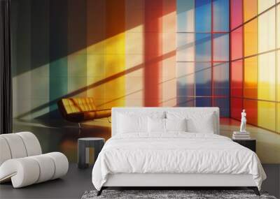 A Living Room With A Colorful Plaid And Quirky Design. Wall mural