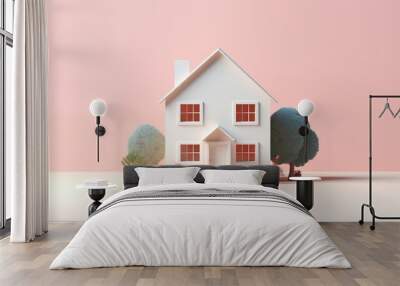 A modern white house with a chimney. Wall mural