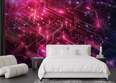 Abstract digital circuit pattern with pink and purple lights
 Wall mural