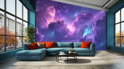 A sky full of stars, purple and blue clouds, in the anime style Wall mural