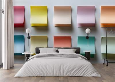 A white background with colorful sticky notes arranged in rows Wall mural