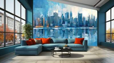 Abstract painting, the city comes to life with a burst of vibrant colors and dynamic shapes. Wall mural