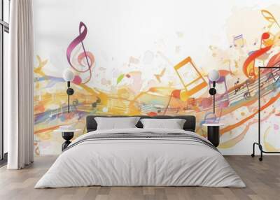 Abstract watercolor musical notes and symbols background vector presentation design template on white background Wall mural