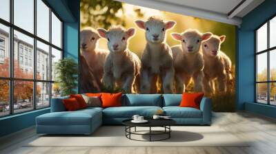 Cute curious little lambs  Wall mural