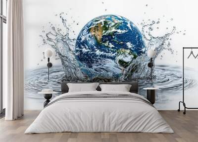 Earth globe made of a splash on the surface of a clean river or lake background. People's lifestyle and environmental protection idea for green planet technology Wall mural