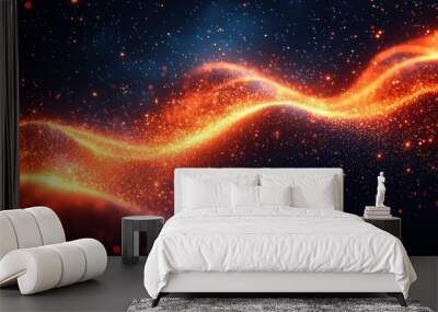 glowing orange lines and sparks on a dark black background, dynamic streaks of light in motion.  Wall mural