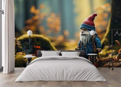 Gnome in the forest. Enchanting little dwarf in fantasy forest.  Wall mural