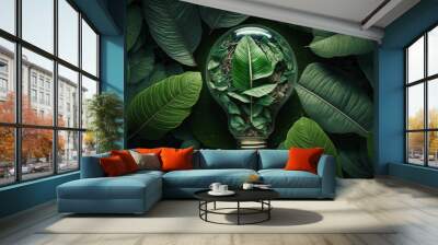 Green eco friendly lightbulb, green energy concept Wall mural