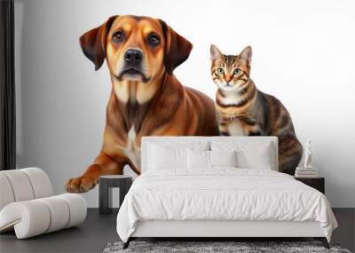 dog and cat sitting isolated on transparent background Wall mural