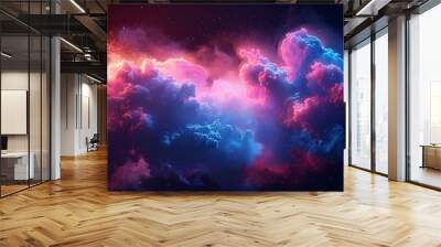 Blue and pink cloud explosion on a black background Wall mural