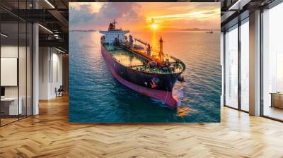 Aerial front view of a heavy crude oil tanker travelling over calm sea  Wall mural