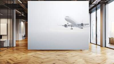 Airplane Flying Side View on Solid Grey Background, Minimalist Aviation Design Wall mural