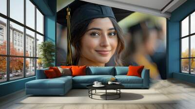 Beautiful Indian woman university graduate wearing academic regalia  Wall mural