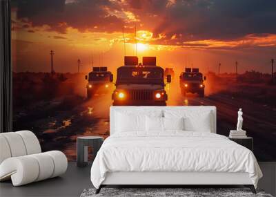 Column of military equipment rolling down  Wall mural