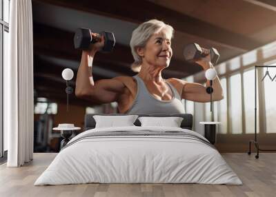 elderly woman exercising with a dumbbell Wall mural