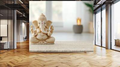 Ganesha Statue with Incense and Flowers on an Altar | Sacred Hindu Ritual Offering to Lord Ganesha Wall mural