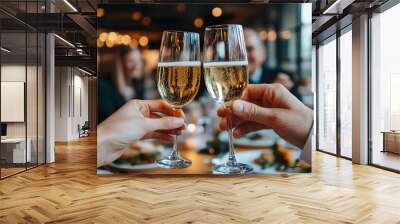 Group of People Raising Their Glasses in a Toast | Celebration and Social Gathering with Cheers Wall mural