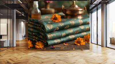 Indian Traditional green color Silk saree with pallu Wall mural