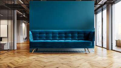 interior design of living room with blue sofa and blue wall  Wall mural