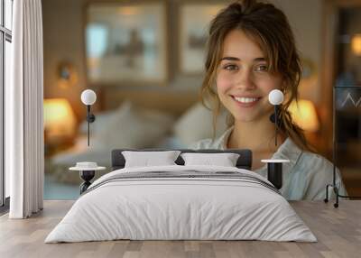 standing Housekeeper cleaning a hotel room
 Wall mural