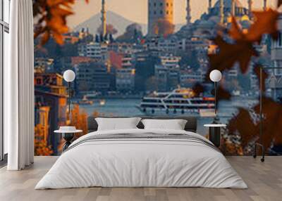 The Blue Mosque or Sultan Ahmet Mosque of Istanbul, colourful sunset view, Turkey Wall mural