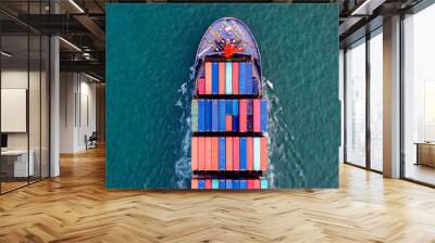  Top View  Cargo containers ship logistics transportation Container Ship Vessel Cargo Carrier. import export logistic international export and import services export products worldwide Wall mural