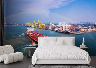 Cargo containers ship logistics transportation Container Ship Vessel Cargo Carrier. import export logistic international export and import services export products worldwide Wall mural