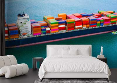 Cargo ships with full container receipts to import and export products worldwide Wall mural