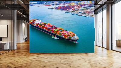 Cargo ships with full container receipts to import and export products worldwide Wall mural