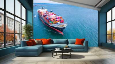 Cargo ships with full container receipts to import and export products worldwide Wall mural