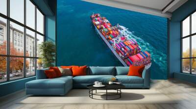 Cargo ships with full container receipts to import and export products worldwide Wall mural