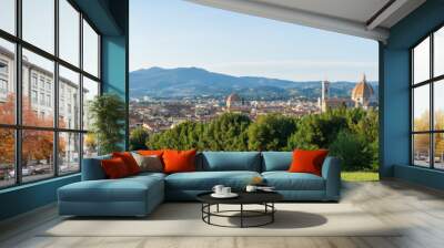 Panorama view of Palazzo Pitti from Boboli Garden in Florence with Cathedral of Santa Maria del Fiore on the right. Italy Wall mural