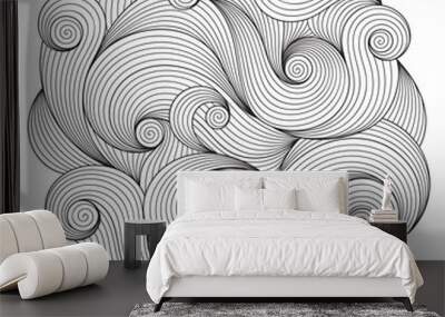 Black and white circle wave ornament, ornamental round lace desi Wall mural