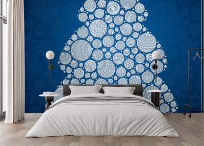 happy new year greeting card. christmas tree from balls illustra Wall mural