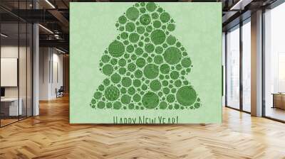 happy new year greeting card. christmas tree from balls illustra Wall mural