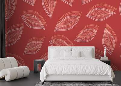 white and red leaves on a red background vector seamless abstrac Wall mural