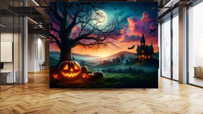 Photo a Halloween landscape background Wall mural