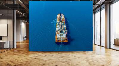 Aerial view of the freight shipping transport system cargo ship container. international transportation Export-import business, logistics, transportation industry concept Wall mural