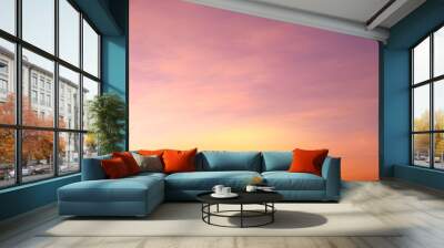 	
Enjoy a panoramic view of the skyline. The sun rises in the morning sky with colorful clouds. and beautiful cloud patterns In the soft light of the morning	
 Wall mural