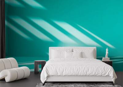 Wall interior background, studio and backdrops show products. with leaf shadow from window color green and white. background for text insertion and presentation of product Wall mural